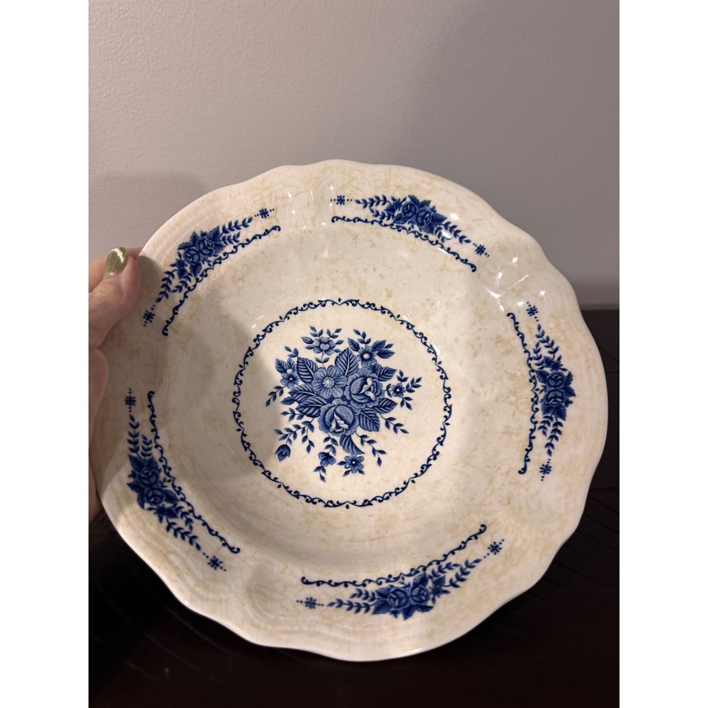 Vintage Royal Tettau Ironstone Blue Floral Scalloped Bowl Japan Farmhouse Decor